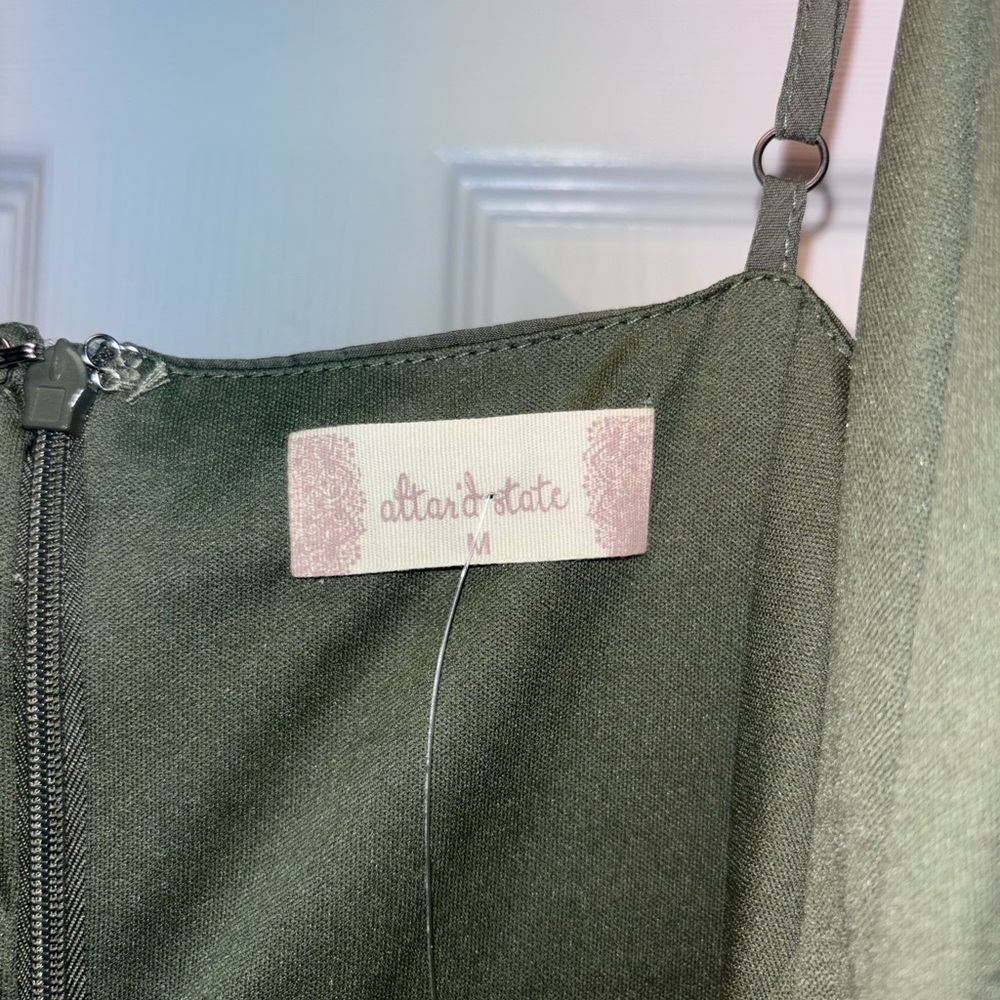 Altar’d State Olive Green Wrap Ruffle Mini Dress – Size M - Picture 7 of 8